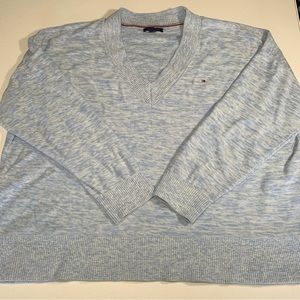 TOMMY HILFIGER V NECK LONG SLEEVE SWEATER WOMENS XL HEATHERED BLUE